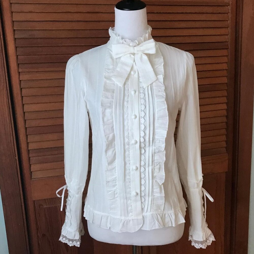 Elegant White Button Down Shirt with Ruffle Details